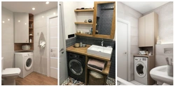 Cabinet above the washing machine in the bathroom design