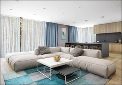 Дизайн гостиной диван посередине