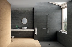 Gray bathroom interior with wood