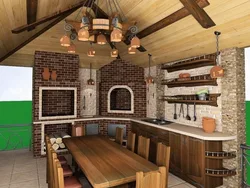 Summer kitchen design with barbecue area