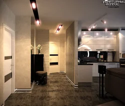 Kitchen combined with hallway and living room photo