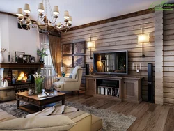 Fireplaces in a wooden living room interior