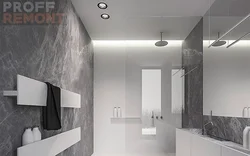 Gray porcelain tiles in the bathroom interior