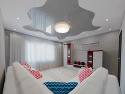 Gray suspended ceiling in the bedroom photo