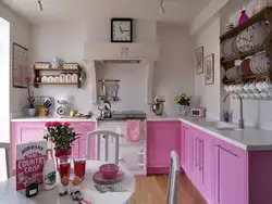 Color combination with pink in the kitchen interior photo