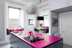 Color combination with pink in the kitchen interior photo