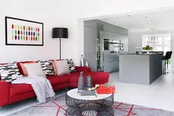 Red and white living room design