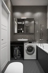 Rectangular Bathroom Design With Toilet And Washing Machine