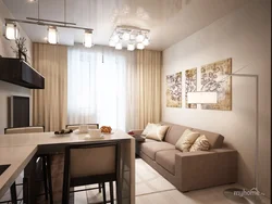 Kitchen design living room 10 m2 with sofa