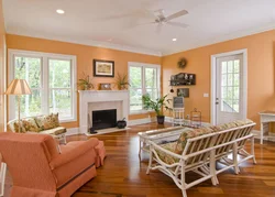 Combination of peach color in the living room interior