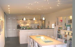 Фото натяжных потолков кухня гостиная светильники