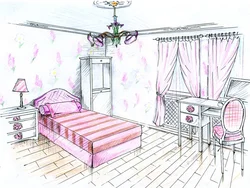 Дизайн спальни нарисованный
