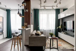 Kitchen living room with two windows on one wall photo