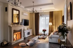 Living room interior with fireplace in apartment 20