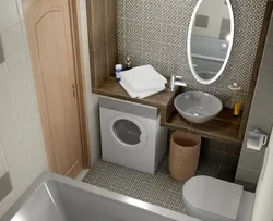 Дызайн ваннай з акном туалетам і пральнай машынай