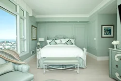 Мятный и серый цвет в интерьере спальни