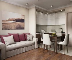 Kitchen 16 sq m interior design with sofa