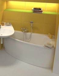 Photo of asymmetrical bathtubs in the bathroom