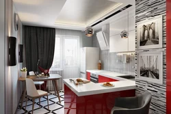 Kitchen design 15 sq.m. with balcony