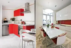 Интерьер кухни с красными стенами