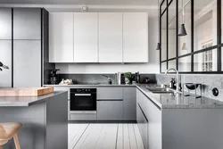 Дизайн угловой кухни в серых тонах