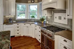 Kitchen cabinets photo corner by the window