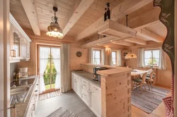 Kitchen design in a small wooden house