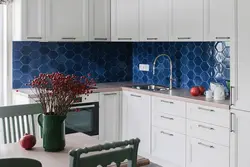 Kitchen interior with blue apron