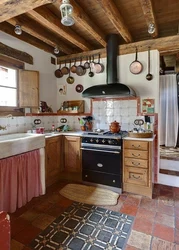 Kitchen layout in a house with a stove photo