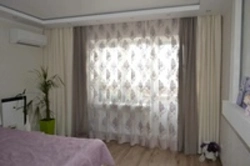 Tulle in the bedroom in a modern style without curtains photo