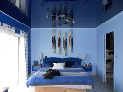 Bedroom with blue ceiling design