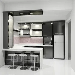 Кухні бела чорныя з барнай стойкай фота дызайн