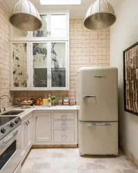 Small kitchen design with refrigerator photo