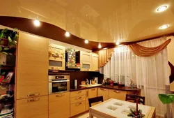 White suspended ceiling in the kitchen design