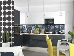 Kitchen Interior In Black And Gray Color