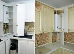 Дизайн кухни с газовым котлом на стене и трубами фото