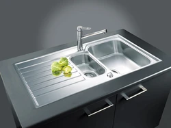 Stainless steel sinks for the kitchen under the countertop, mortise photos