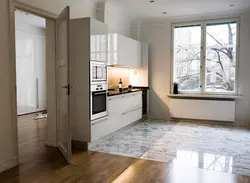 Combined flooring kitchen living room design