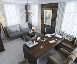 Office design in an apartment with a sofa