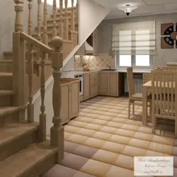 Living room kitchen design with stairs in a modern style