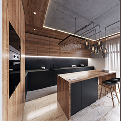 Graphite kitchen with wood in the interior