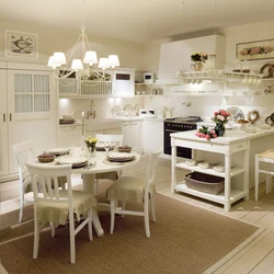 Дизайн кухни с белым столом