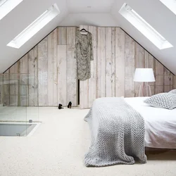 Фото дизайн мансарды спальня с двускатной
