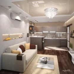 Kitchen design in a niche combined with a living room