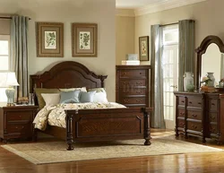 Brown classic furniture in the bedroom interior