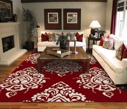Interior with red carpet on the living room floor