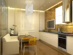 Дизайн длинной кухни с диваном