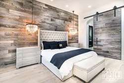 Bedroom design with wooden wall