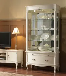 Cabinets display cases for dishes in the living room photo