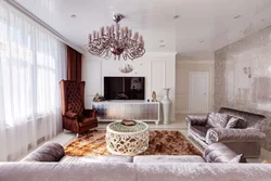 Classic Chandelier In The Living Room Photo
